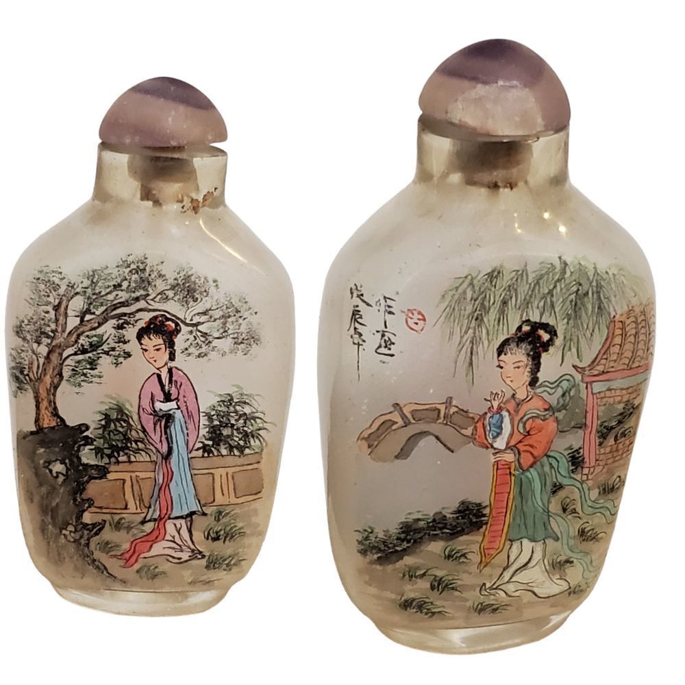 Chinese Old Beijing Glaze Inside‎ reverse Painted Figure-story Snuff Bottle Art